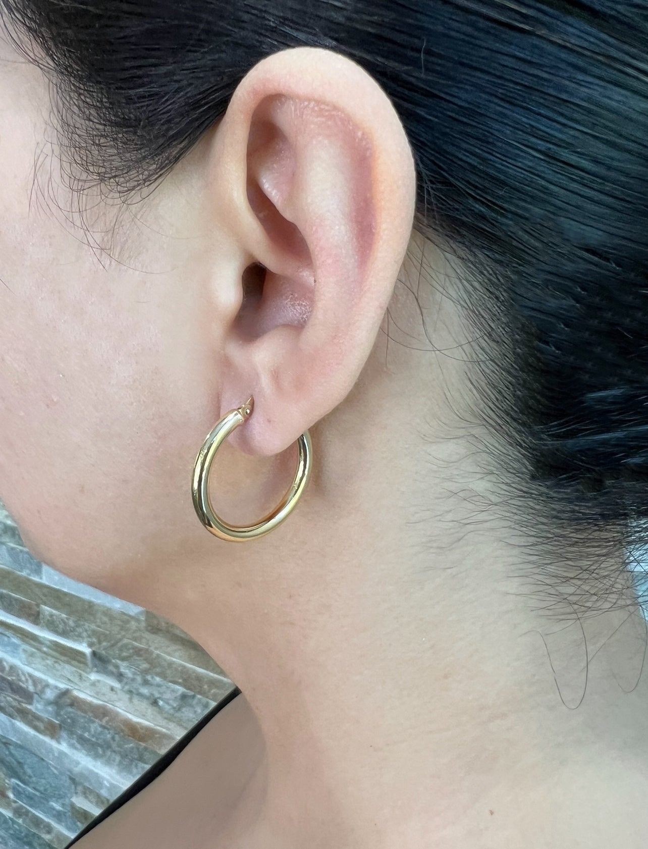 14K Gold Tube Hoop earrings Earring ABGE-101.1-3-G  - Abtin & Co.
