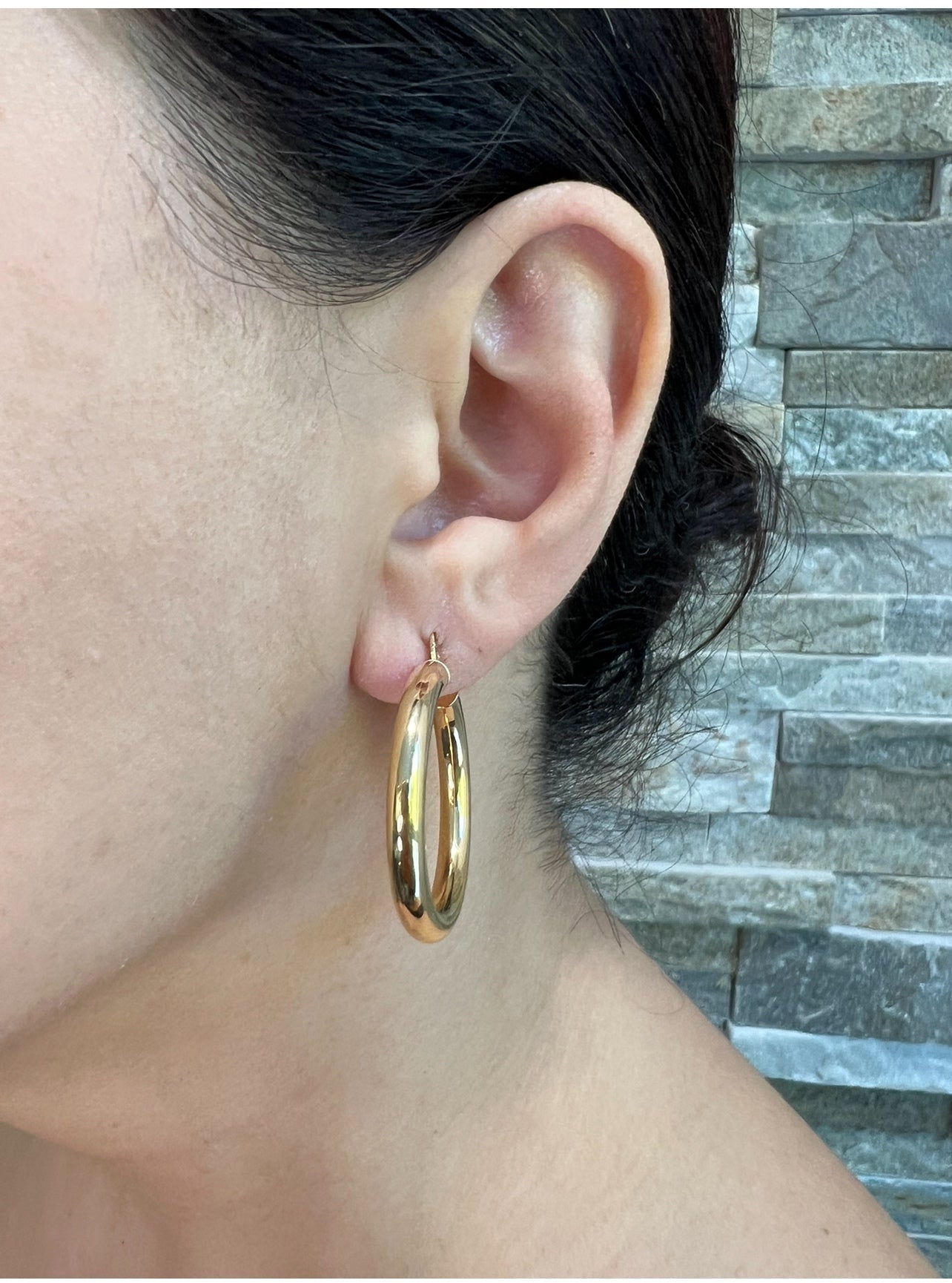 14K Gold Tube Hoop earrings Earring ABGE-101.3-4-G  - Abtin & Co.
