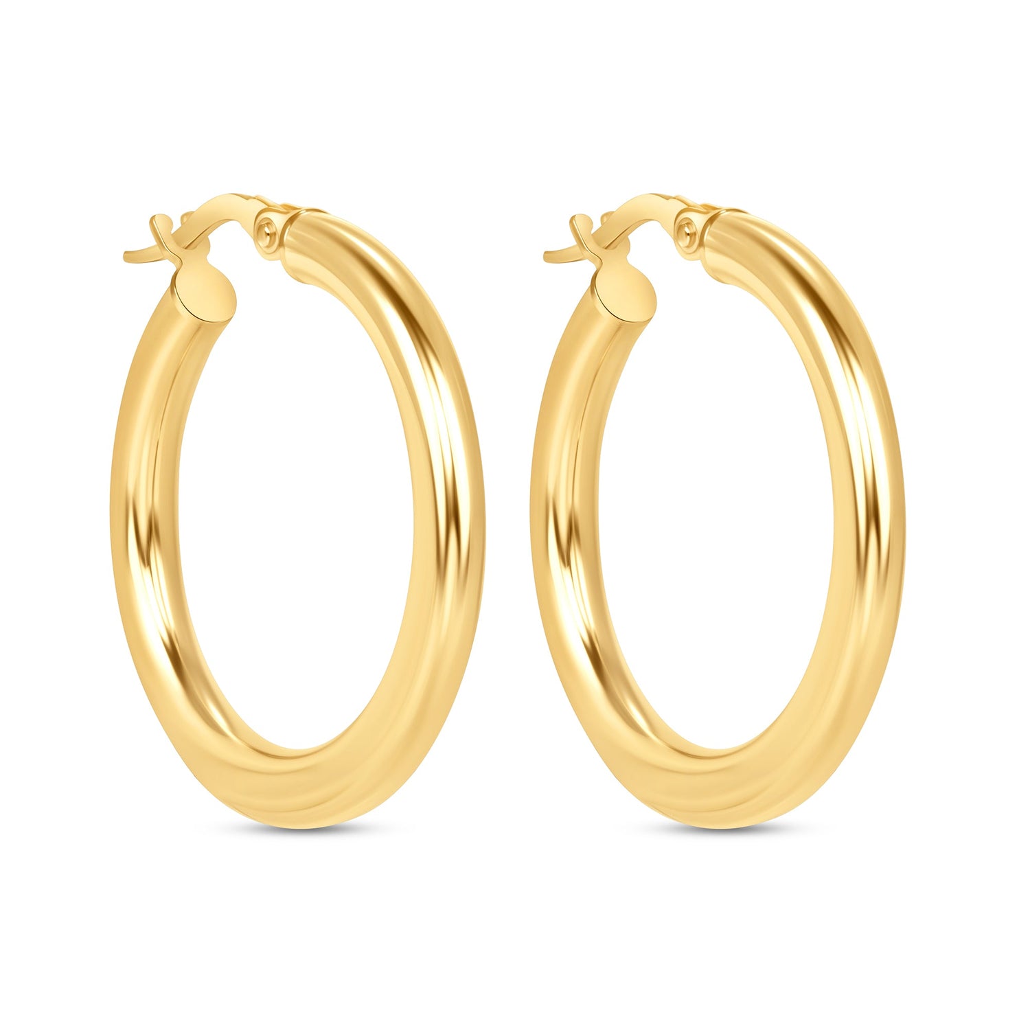 14K Gold Tube Medium Hoop Earrings Earring ABGE-106-G  - Abtin & Co.