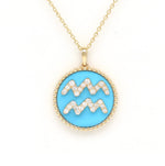 14K Gold turquoise & Diamond Aquarius Zodiac Medallion Medallion ALP-227Y-AQU.TR  - Abtin & Co.
