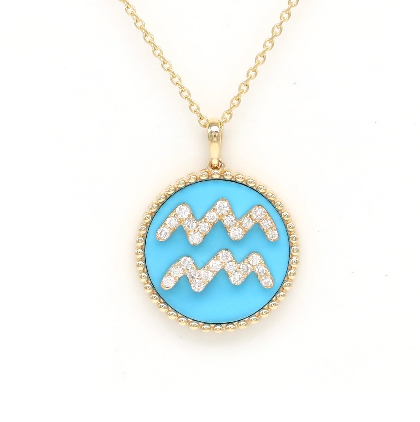 14K Gold turquoise & Diamond Aquarius Zodiac Medallion Medallion ALP-227Y-AQU.TR  - Abtin & Co.