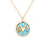 14K Gold Turquoise & Diamond Aries Horoscope Medallion Medallion ALP-225Y-ARI.TR  - Abtin & Co.