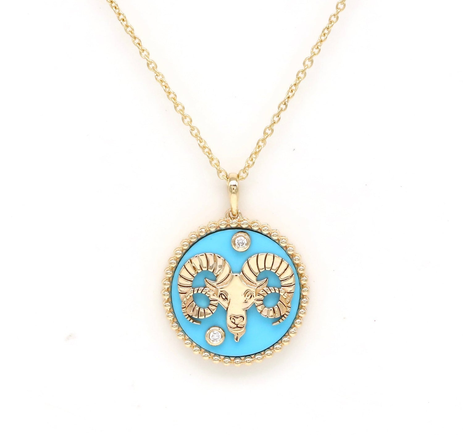 14K Gold Turquoise & Diamond Aries Horoscope Medallion Medallion ALP-225Y-ARI.TR  - Abtin & Co.