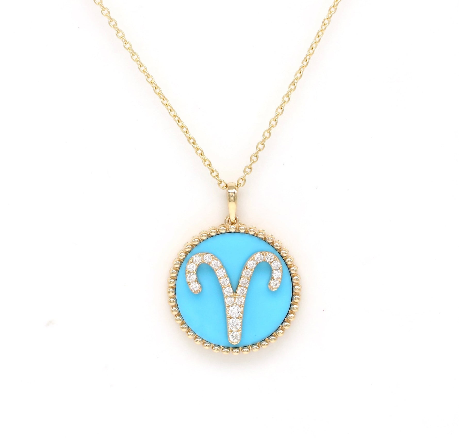 14K Gold Turquoise & Diamond Aries Zodiac Medallion Medallion ALP-227Y-ARI.TR  - Abtin & Co.