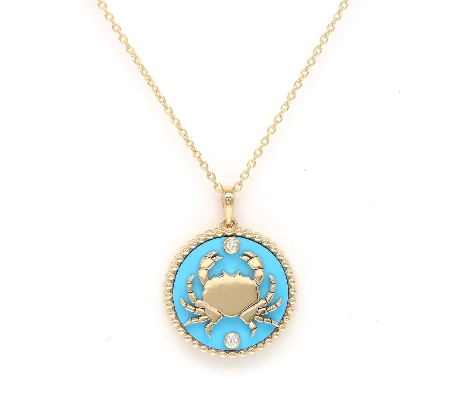 14K Gold Turquoise & Diamond Cancer Horoscope Medallion Medallion   - Abtin & Co.