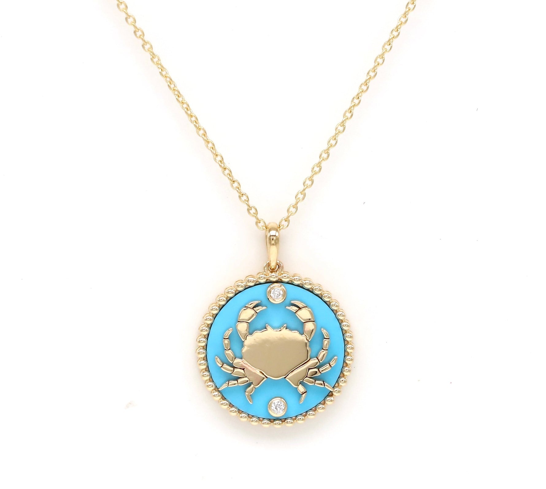 14K Gold Turquoise & Diamond Cancer Horoscope Medallion Medallion   - Abtin & Co.