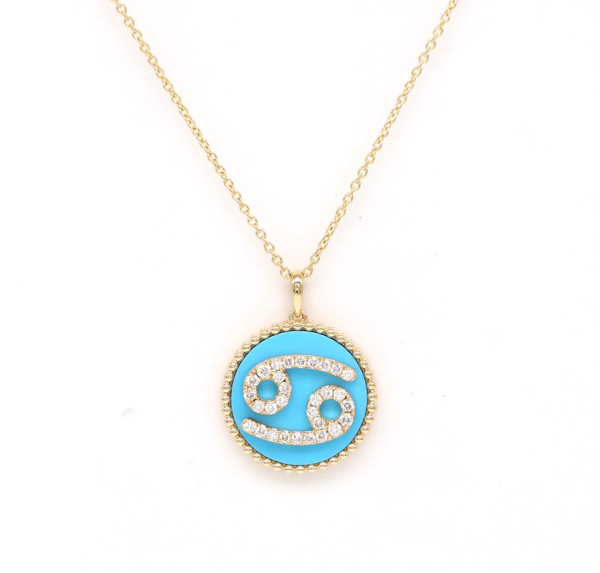 14K Gold Turquoise & Diamond Cancer Zodiac Medallion Medallion   - Abtin & Co.