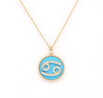 14K Gold Turquoise & Diamond Cancer Zodiac Medallion Medallion   - Abtin & Co.