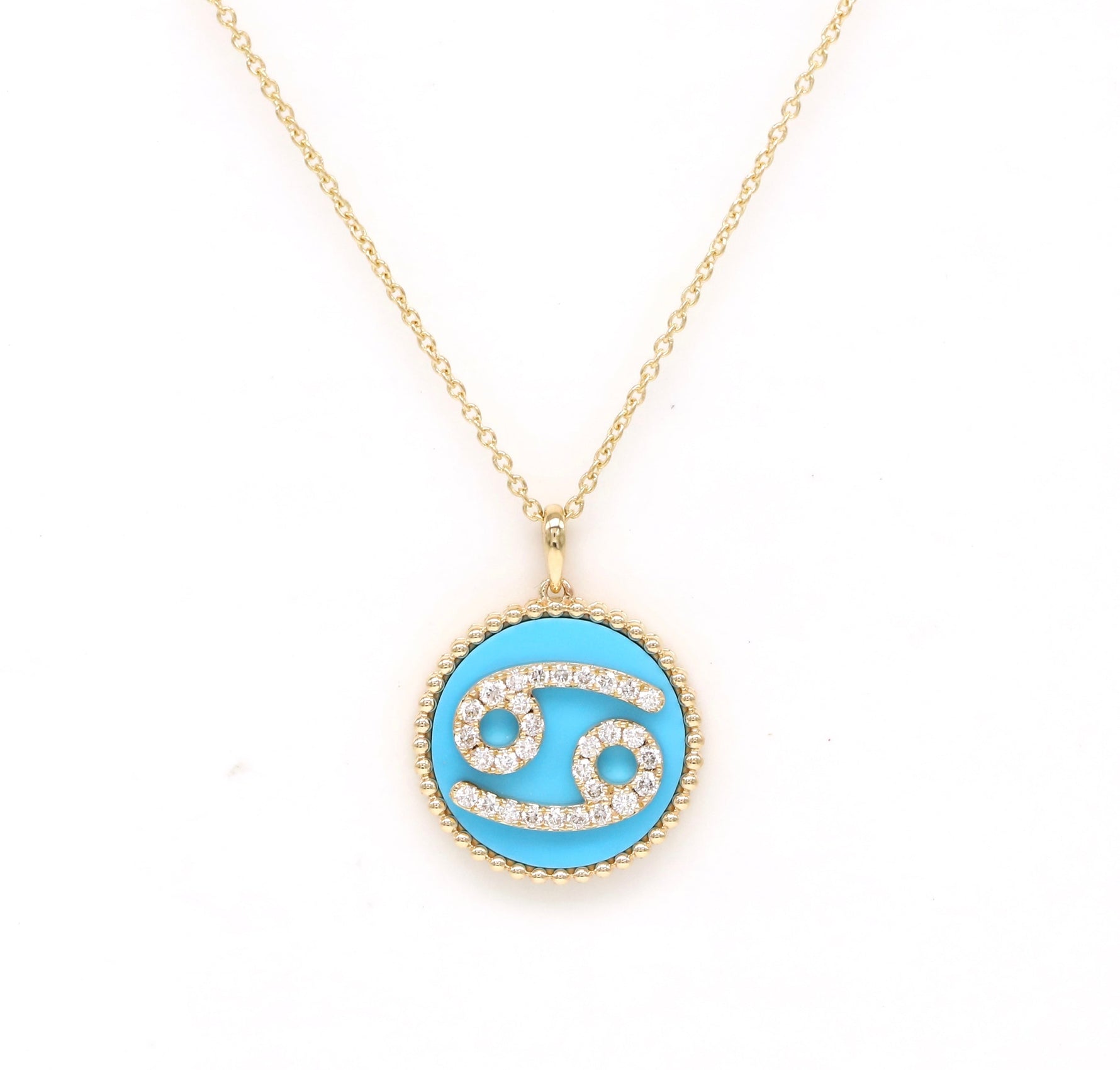 14K Gold Turquoise & Diamond Cancer Zodiac Medallion Medallion   - Abtin & Co.