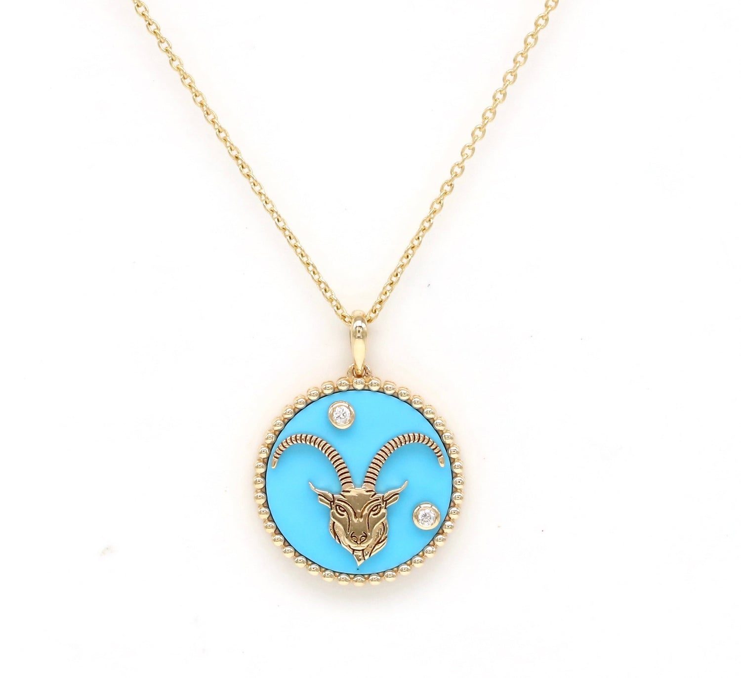 14K Gold Turquoise & Diamond Capricorn Horoscope Medallion Medallion ALP-225Y-CAP.TR-1  - Abtin & Co.