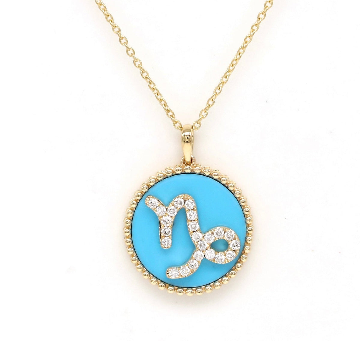 14K Gold Turquoise & Diamond Capricorn Zodiac Medallion Medallion ALP-227Y-CAP.TR  - Abtin & Co.
