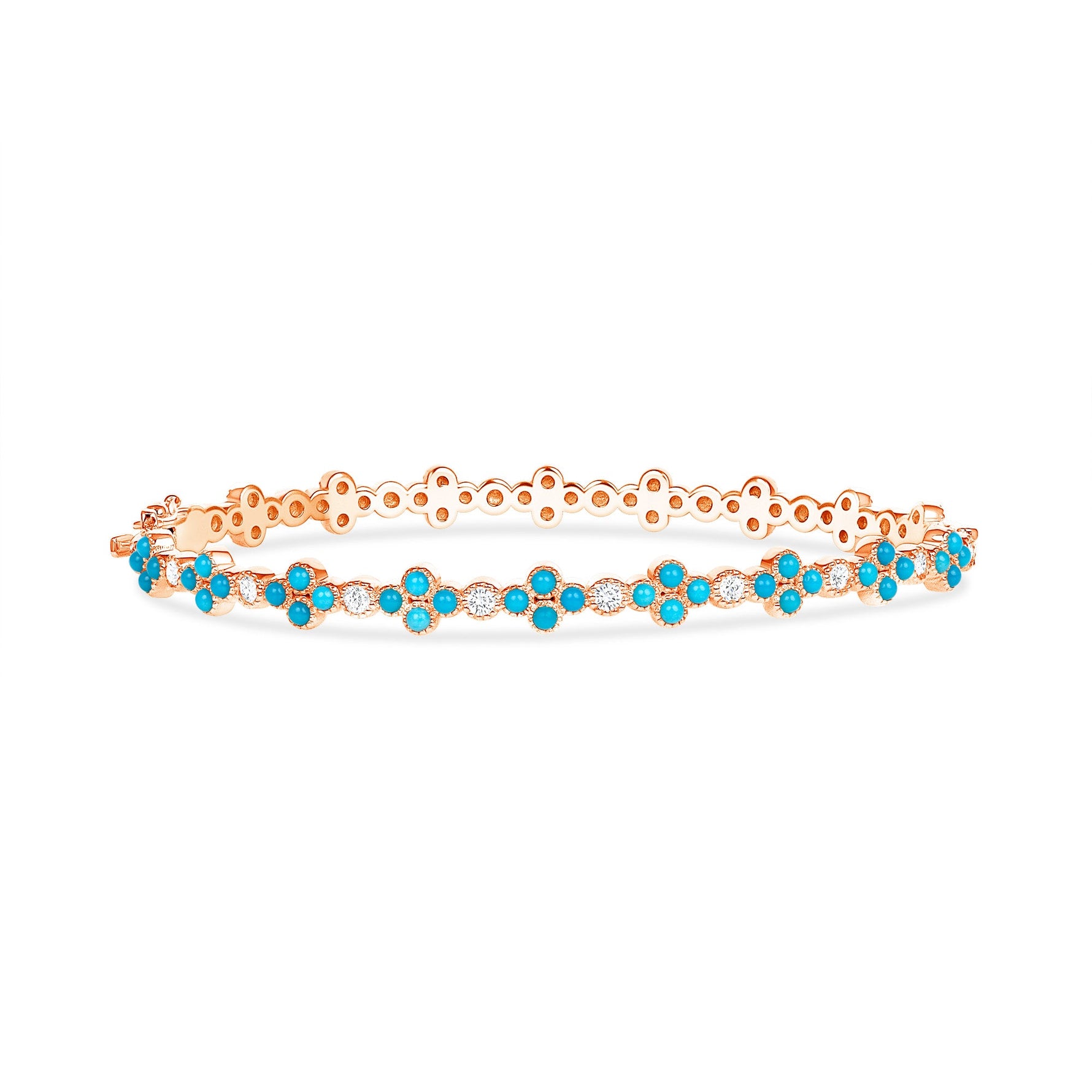 14K Gold Turquoise & Diamond Clover Bangle Bangle ABA-22-TQD -2  - Abtin & Co.