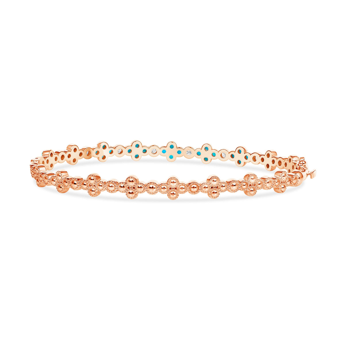 14K Gold Turquoise & Diamond Clover Bangle Bangle ABA-22-TQD -2  - Abtin & Co.