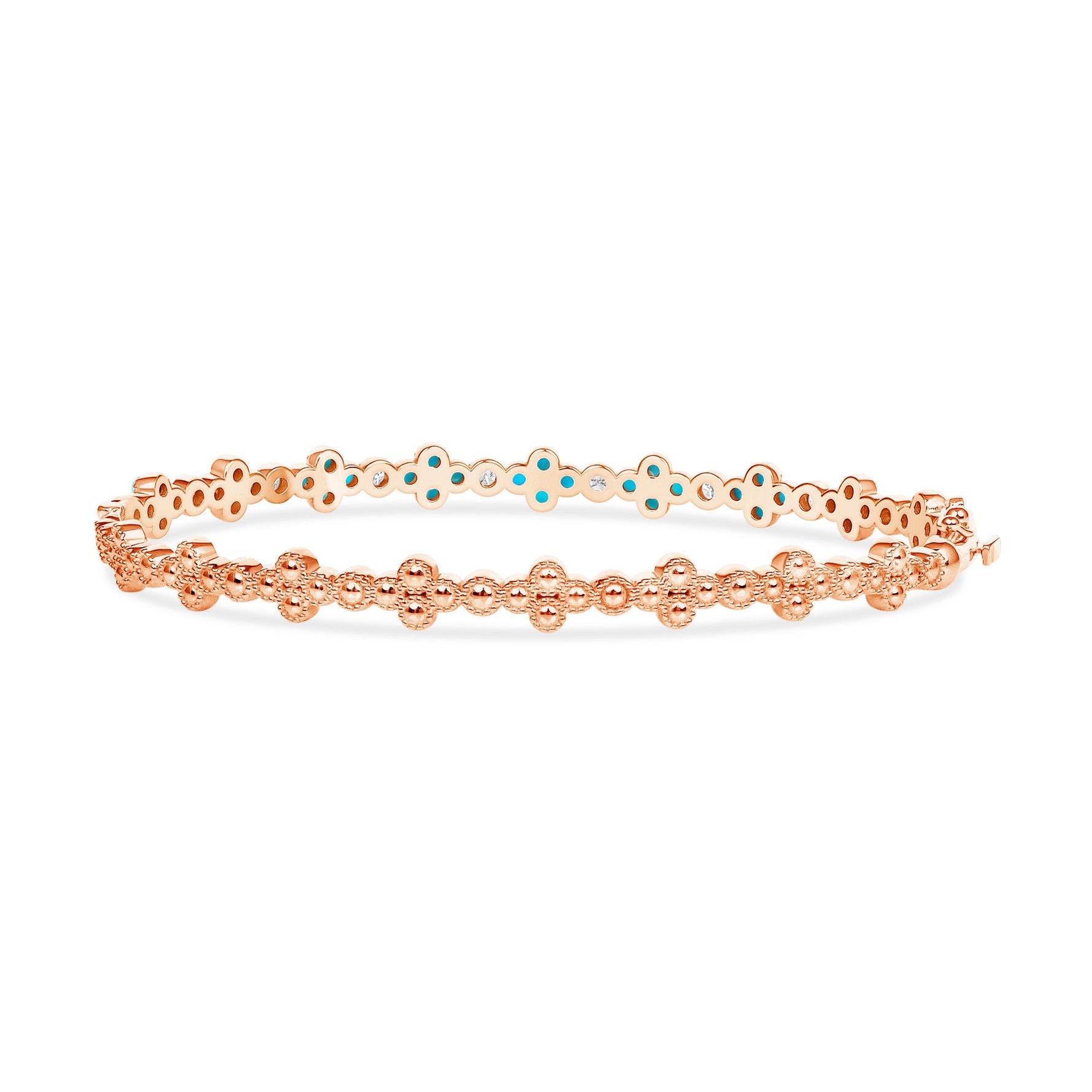 14K Gold Turquoise & Diamond Clover Bangle Bangle ABA-22-TQD -2  - Abtin & Co.