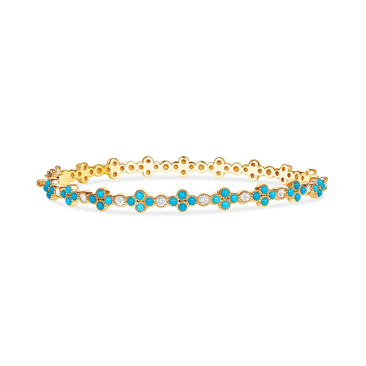 14K Gold Turquoise & Diamond Clover Bangle Bangle ABA-22-TQD -1  - Abtin & Co.