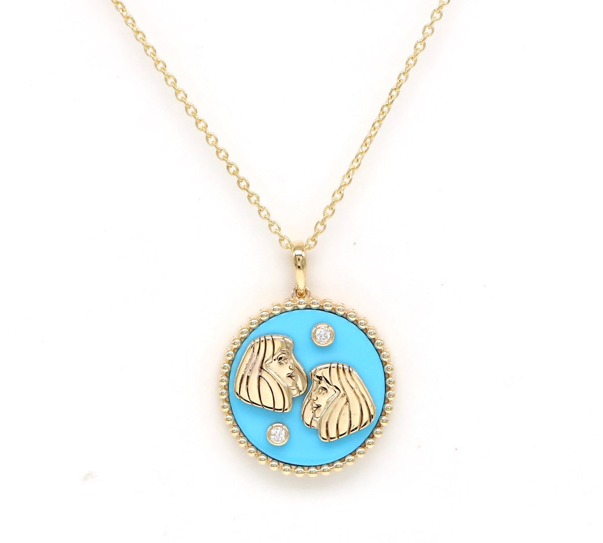14K Gold Turquoise & Diamond Gemini Horoscope Medallion Medallion ALP-225Y-GEM.TR  - Abtin & Co.