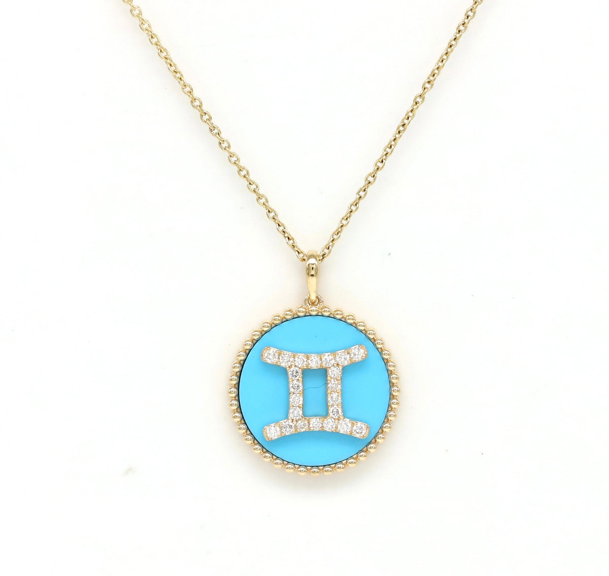 14K Gold Turquoise & Diamond Gemini Zodiac Medallion Medallion ALP-227Y-GEM.TR  - Abtin & Co.