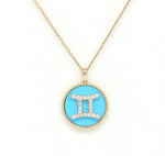 14K Gold Turquoise & Diamond Gemini Zodiac Medallion Medallion ALP-227Y-GEM.TR  - Abtin & Co.