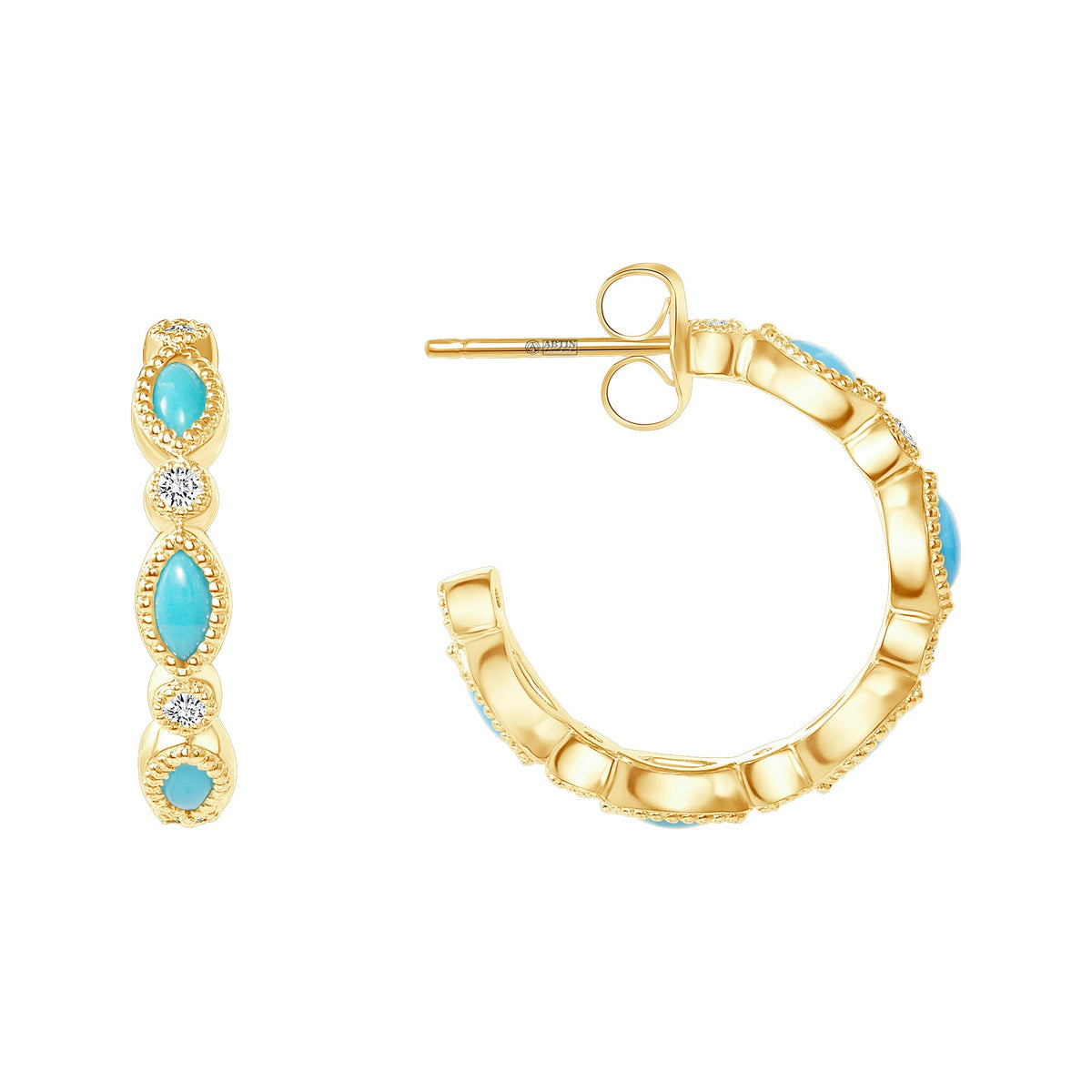 14K Gold Turquoise & Diamond Hoop Earring ABH-25.2-TQD-2  - Abtin & Co.