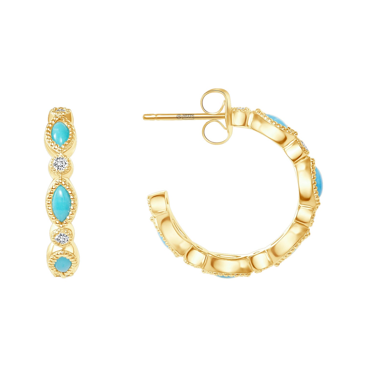 14K Gold Turquoise & Diamond Hoop Earring ABH-25.2-TQD-2  - Abtin & Co.