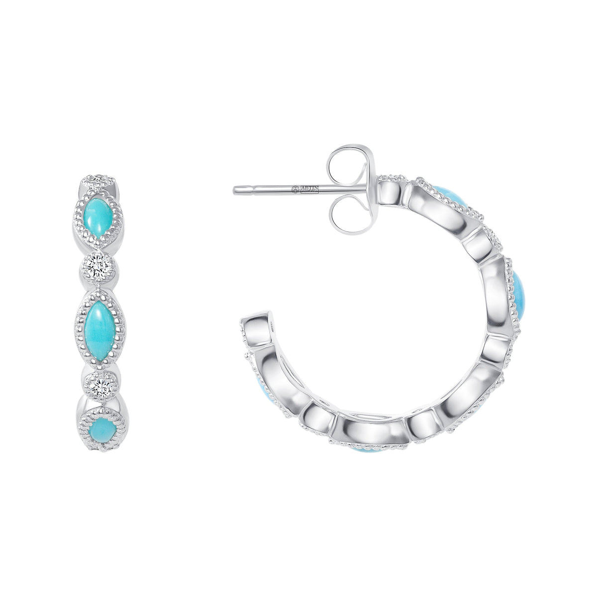14K Gold Turquoise & Diamond Hoop Earring ABH-25.2-TQD-1  - Abtin & Co.