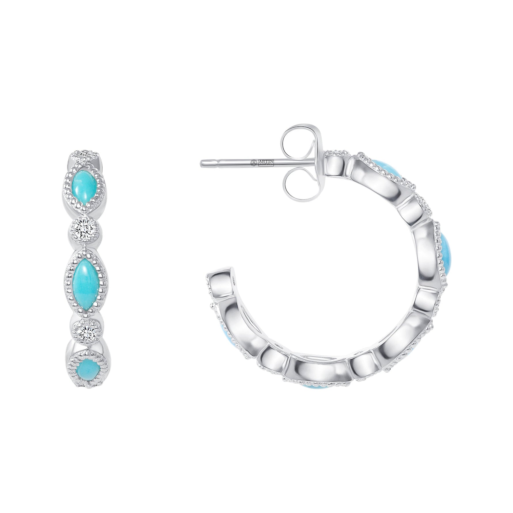 14K Gold Turquoise & Diamond Hoop Earring ABH-25.2-TQD-1  - Abtin & Co.