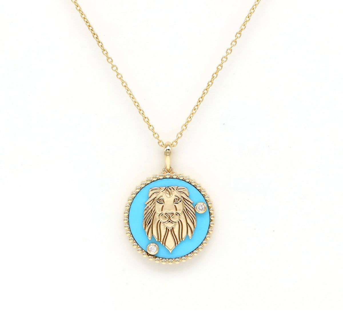 14K Gold Turquoise & Diamond Leo Horoscope Medallion Medallion ALP-225Y-LEO.TR  - Abtin & Co.