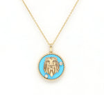 14K Gold Turquoise & Diamond Leo Horoscope Medallion Medallion ALP-225Y-LEO.TR  - Abtin & Co.