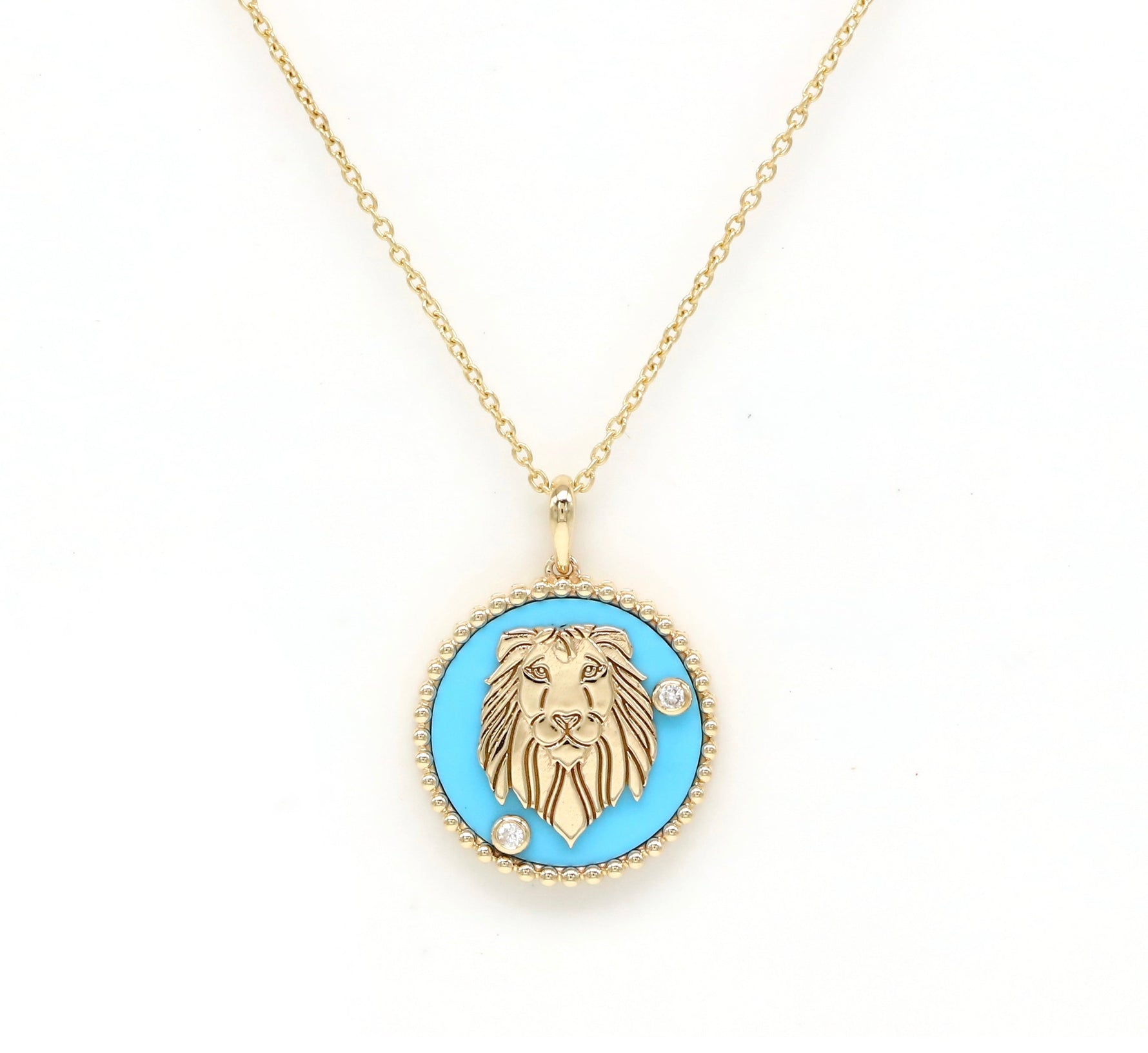 14K Gold Turquoise & Diamond Leo Horoscope Medallion Medallion ALP-225Y-LEO.TR  - Abtin & Co.