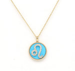 14K Gold Turquoise & Diamond Leo Zodiac Medallion Medallion   - Abtin & Co.