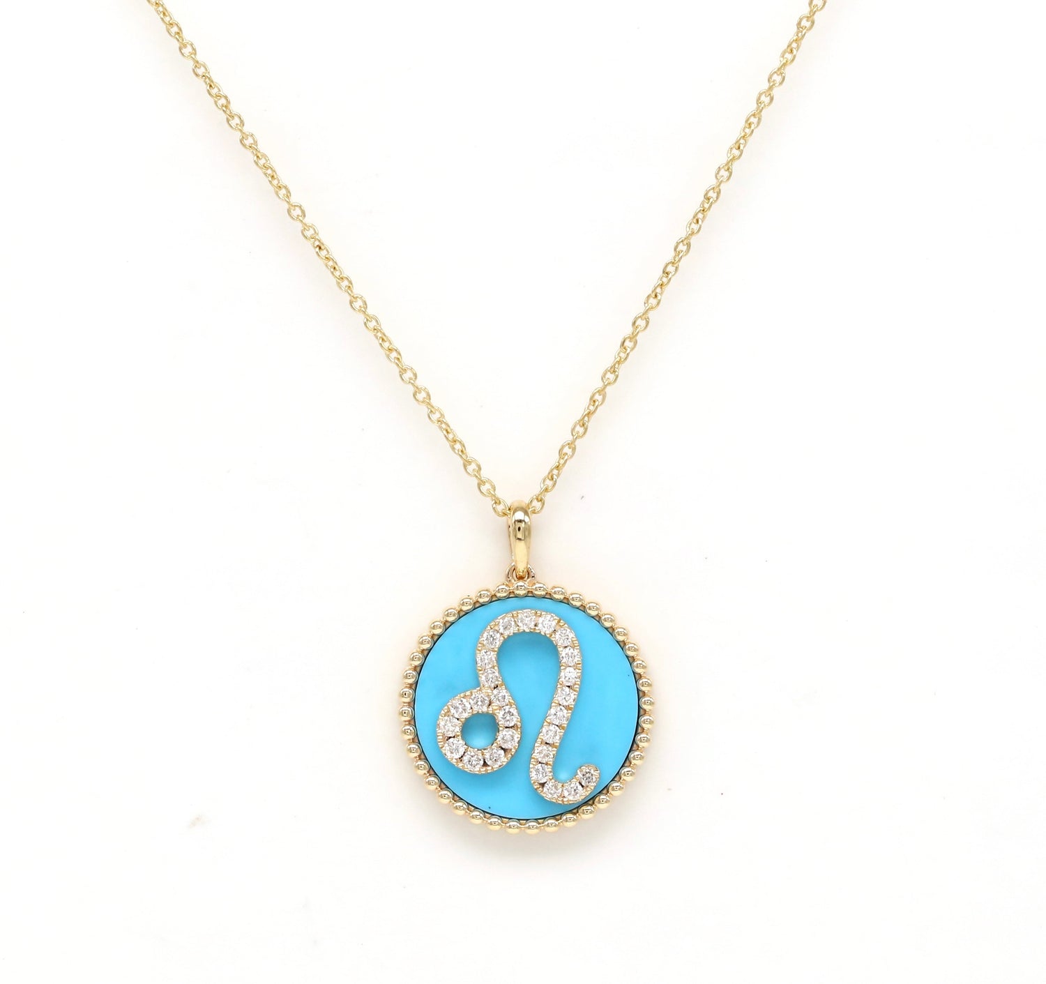 14K Gold Turquoise & Diamond Leo Zodiac Medallion Medallion   - Abtin & Co.