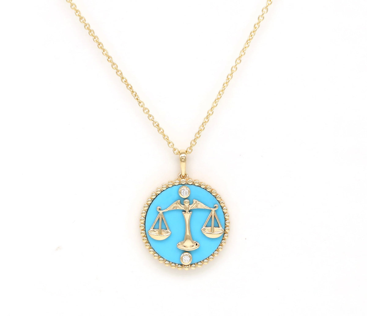 14K Gold Turquoise & Diamond Libra Horoscope Medallion Medallion ALP-225Y-LIB.TR  - Abtin & Co.