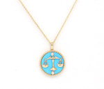 14K Gold Turquoise & Diamond Libra Horoscope Medallion Medallion ALP-225Y-LIB.TR  - Abtin & Co.
