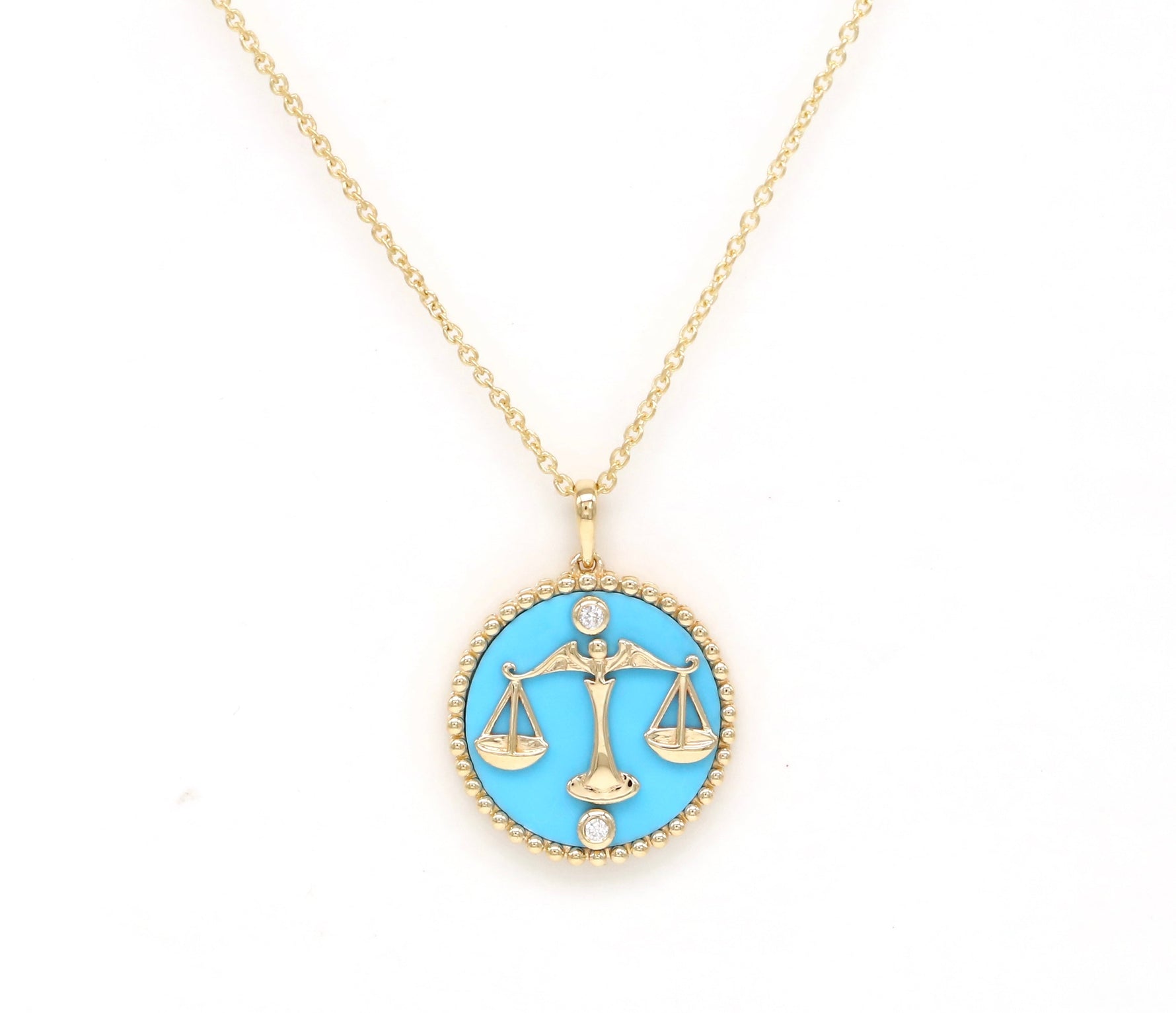 14K Gold Turquoise & Diamond Libra Horoscope Medallion Medallion ALP-225Y-LIB.TR  - Abtin & Co.