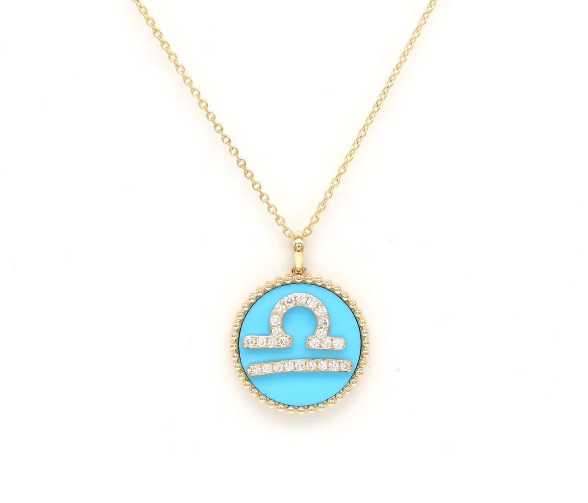 14K Gold Turquoise & Diamond Libra Zodiac Medallion Medallion ALP-227Y-LIB.TR  - Abtin & Co.