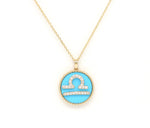14K Gold Turquoise & Diamond Libra Zodiac Medallion Medallion ALP-227Y-LIB.TR  - Abtin & Co.