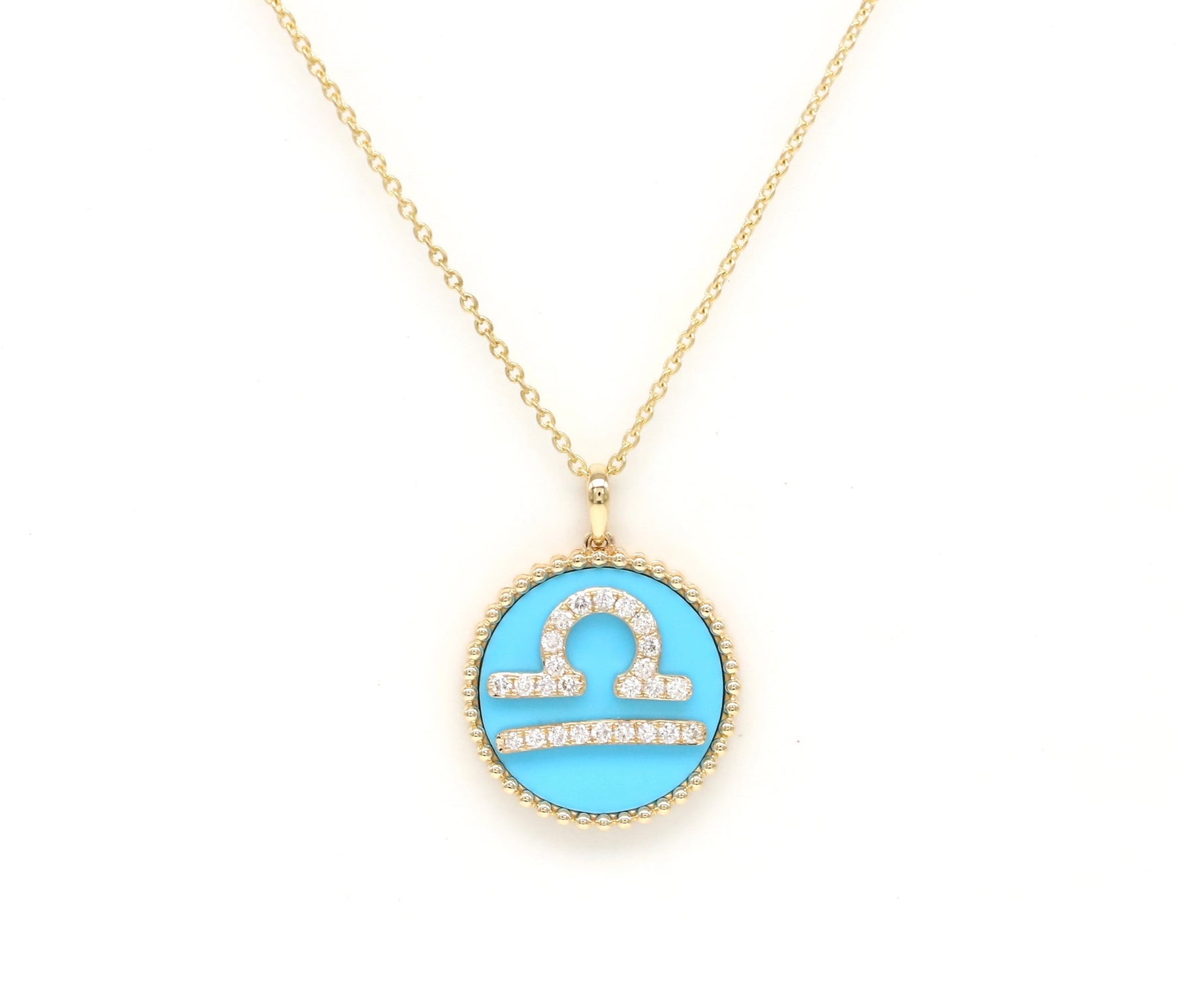 14K Gold Turquoise & Diamond Libra Zodiac Medallion Medallion ALP-227Y-LIB.TR  - Abtin & Co.