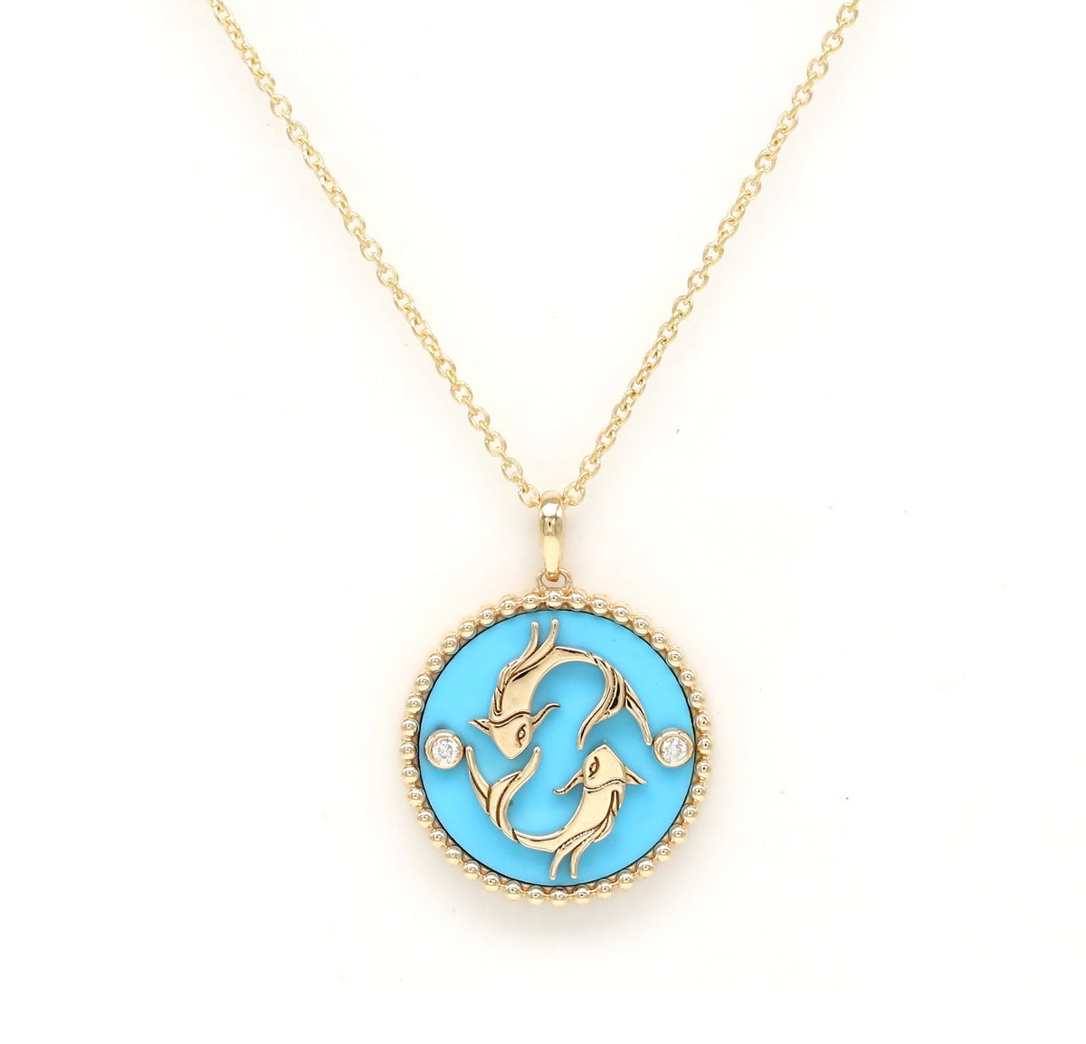 14K Gold Turquoise & Diamond Pisces Horoscope Medallion Medallion ALP-225Y-PIS.TR  - Abtin & Co.