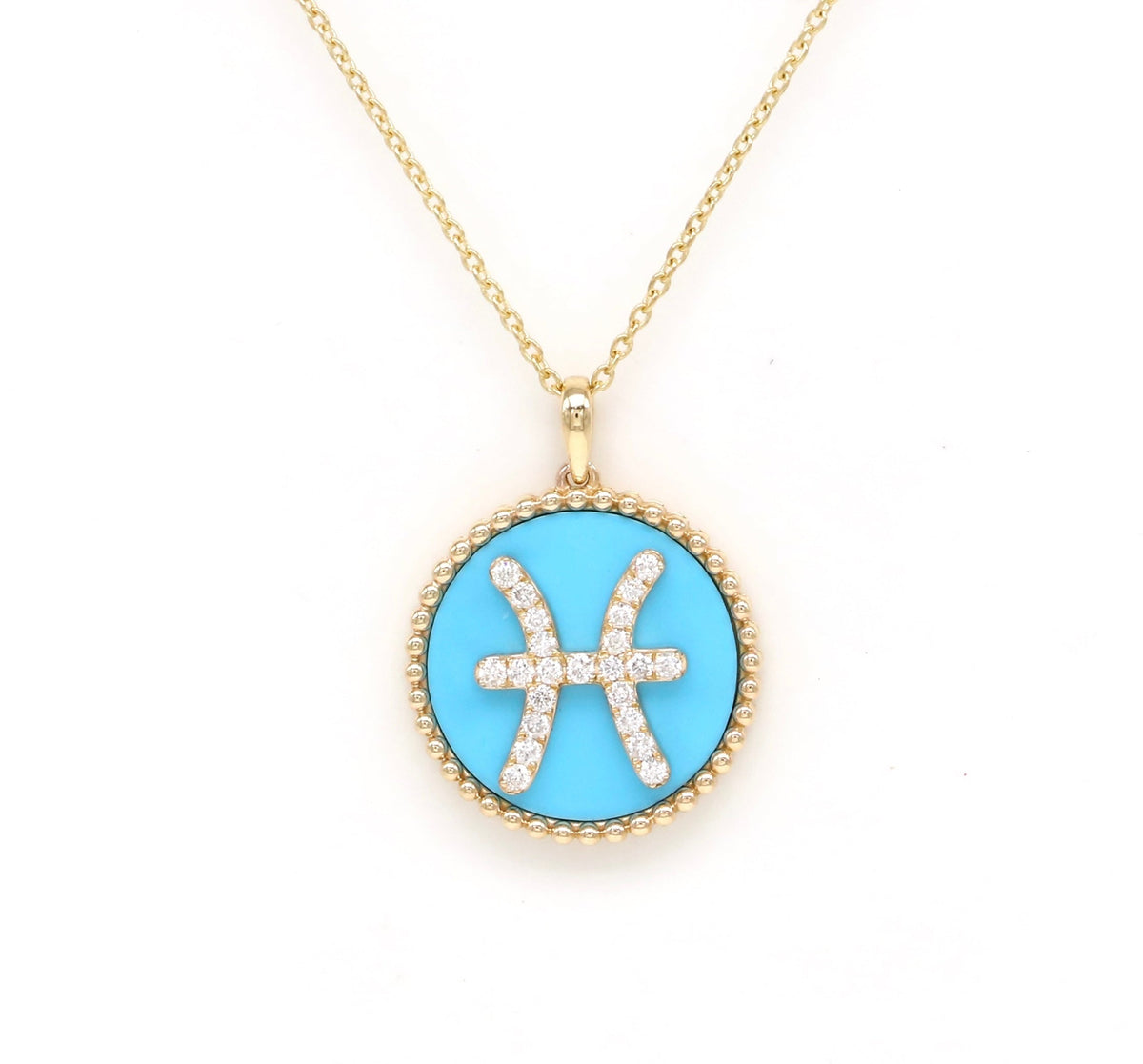 14K Gold Turquoise & Diamond Pisces Zodiac Medallion Medallion   - Abtin & Co.
