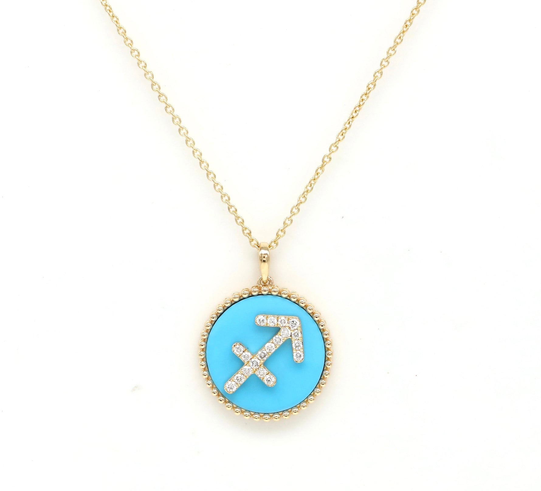14K Gold Turquoise & Diamond Sagittarius Zodiac Medallion Medallion ALP-227Y-SAG.TR  - Abtin & Co.