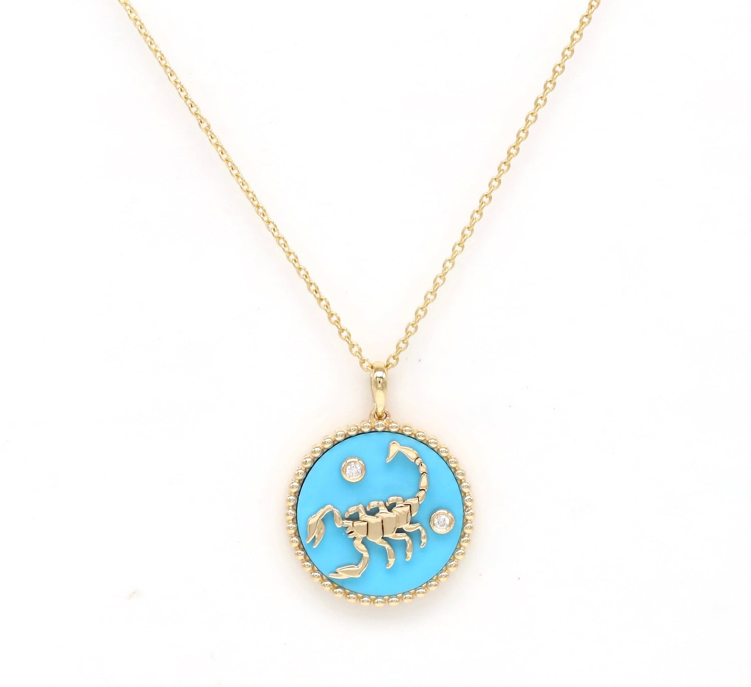 14K Gold Turquoise & Diamond Scorpio Horoscope Medallion Medallion ALP-225Y-SCO.TR  - Abtin & Co.