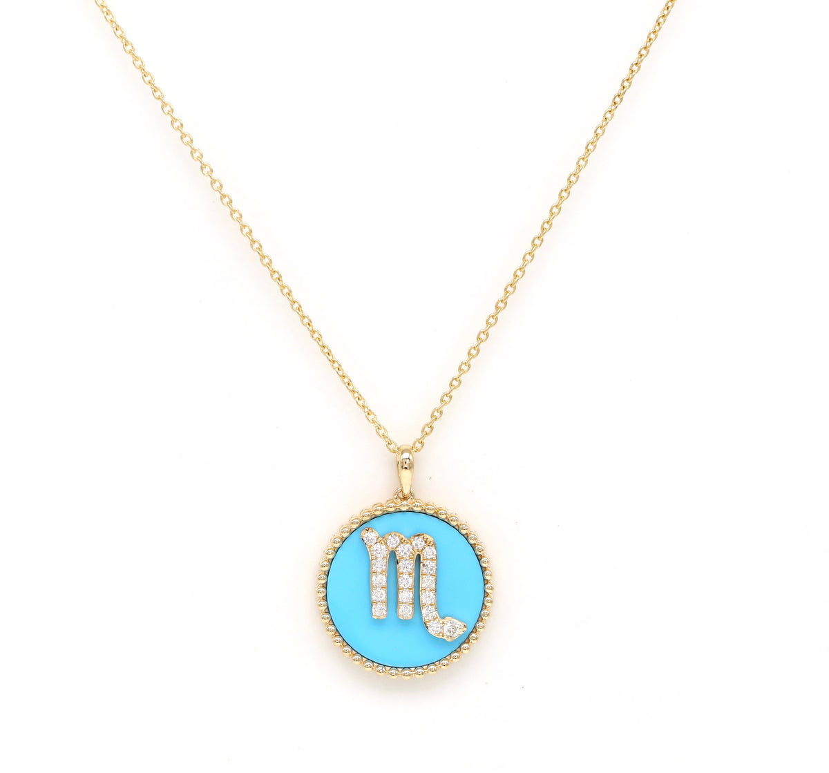 14K Gold Turquoise & Diamond Scorpio Zodiac Medallion Medallion   - Abtin & Co.