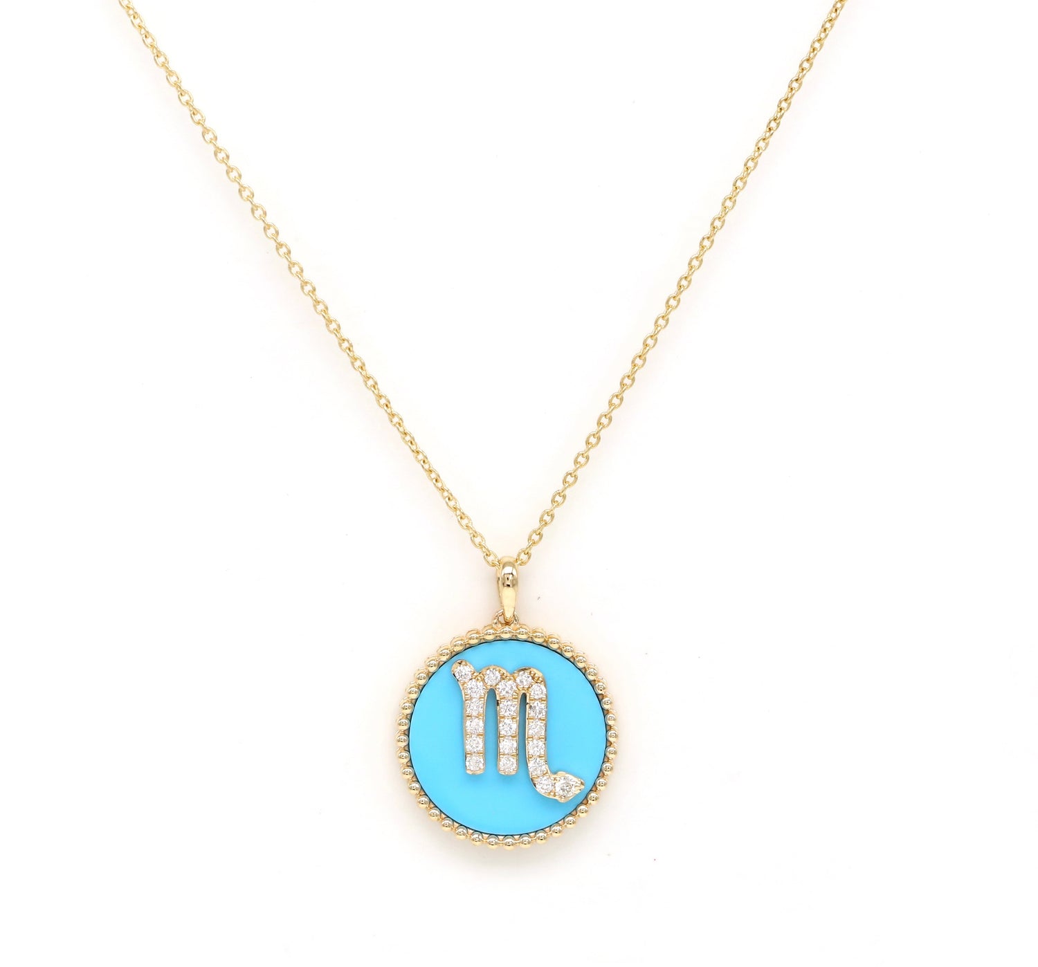14K Gold Turquoise & Diamond Scorpio Zodiac Medallion Medallion   - Abtin & Co.