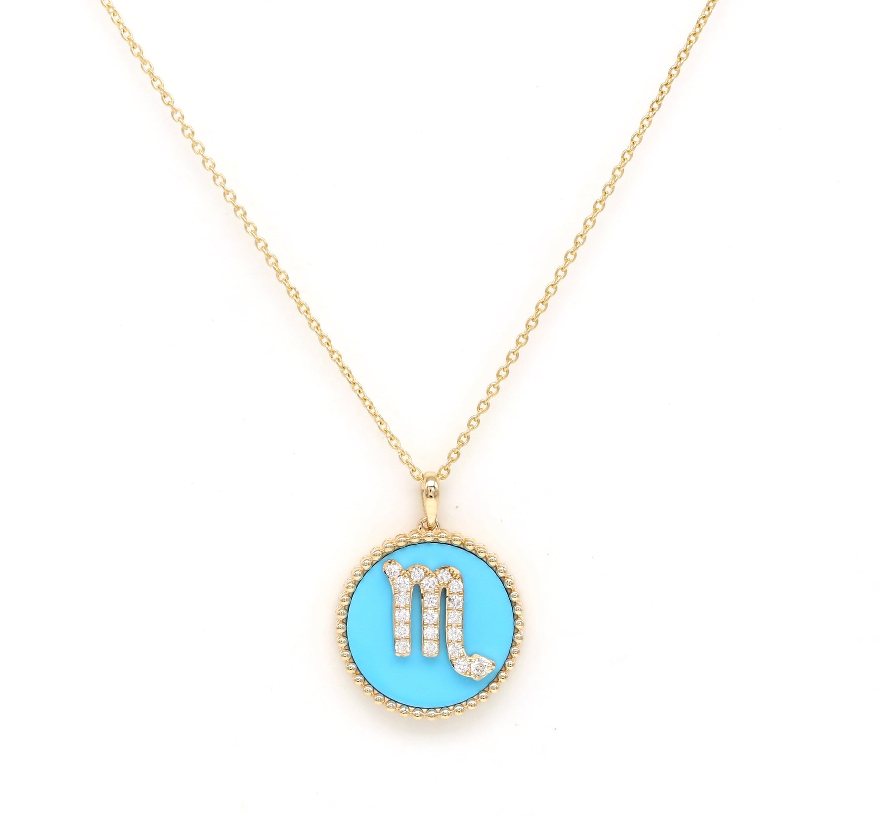 14K Gold Turquoise & Diamond Scorpio Zodiac Medallion Medallion   - Abtin & Co.