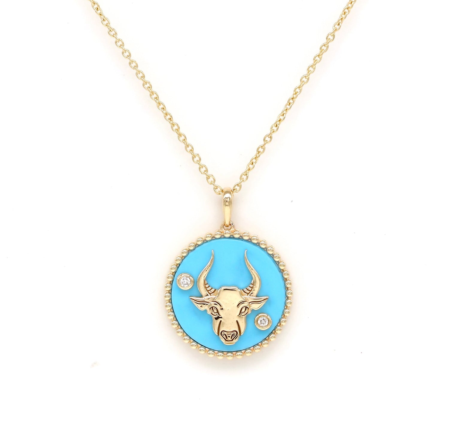 14K Gold Turquoise & Diamond Taurus Horoscope Medallion Medallion ALP-226Y-TAU.TR  - Abtin & Co.
