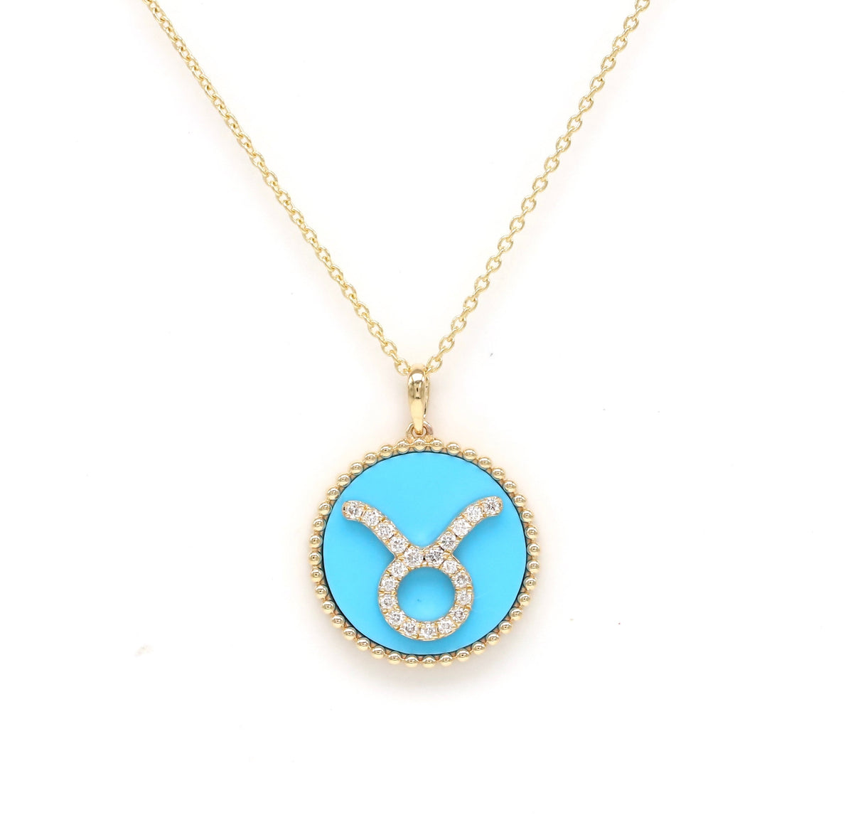 14K Gold Turquoise & Diamond Taurus Zodiac Medallion Medallion   - Abtin & Co.