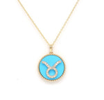 14K Gold Turquoise & Diamond Taurus Zodiac Medallion Medallion   - Abtin & Co.