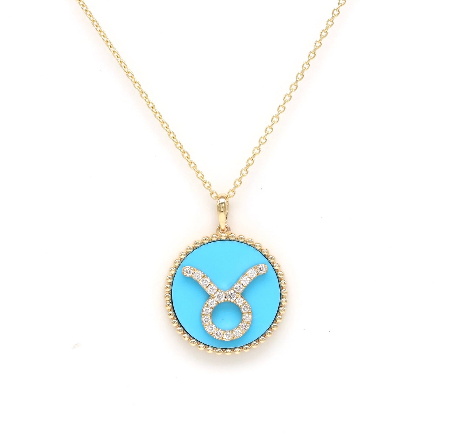 14K Gold Turquoise & Diamond Taurus Zodiac Medallion Medallion   - Abtin & Co.