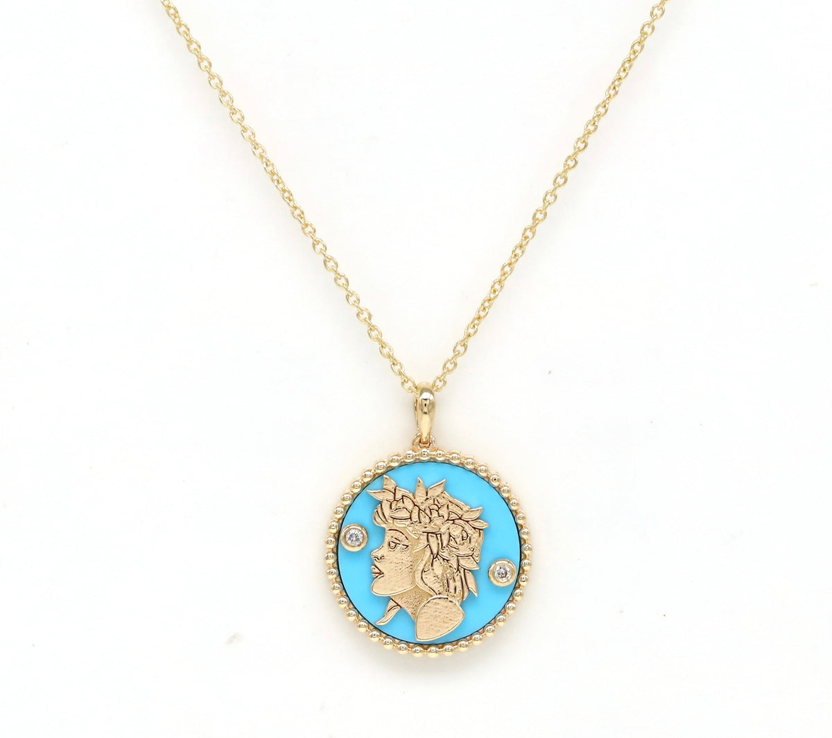 14K Gold Turquoise & Diamond Virgo Horoscope Medallion Medallion ALP-225Y.V1-VIR.TR  - Abtin & Co.