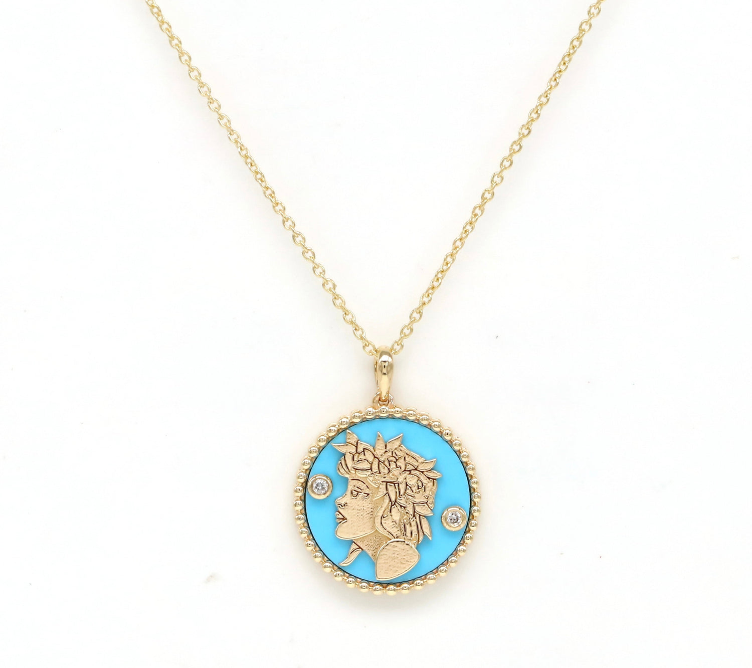 14K Gold Turquoise & Diamond Virgo Horoscope Medallion Medallion ALP-225Y.V1-VIR.TR  - Abtin & Co.